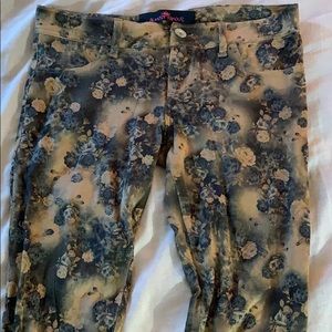 Faux Suede Floral straight leg stretchy pants